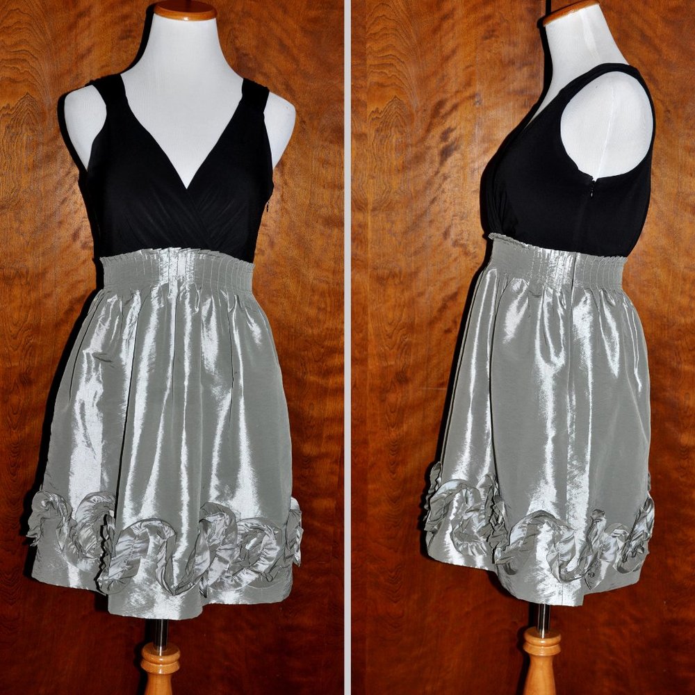 BCBG Black & Silver Knee Length Balloon Style Party Cocktail Dress  Size 2